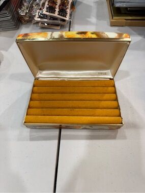 Vintage Velvet Ring Display Box with Flowers on it - Yellow/Gold